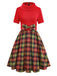 [Pre-Sale] Red 1950s Christmas Turtleneck Sparkle Sweater Plaid Dress