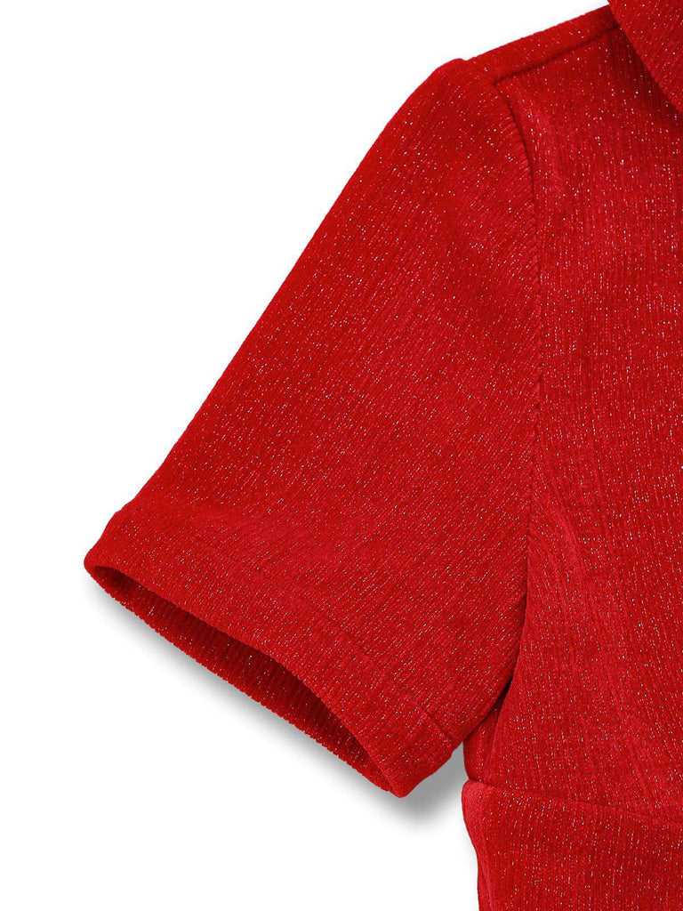 [Pre-Sale] Red 1950s Christmas Turtleneck Sparkle Sweater Plaid Dress