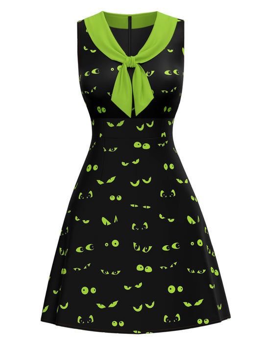 Black & Green 1960s Halloween Demon Eyes Dress