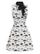 [Pre-Sale] White & Black 1960s Cat Print Bow Neck Dress