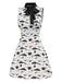 [Pre-Sale] White & Black 1960s Cat Print Bow Neck Dress