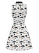 [Pre-Sale] White & Black 1960s Cat Print Bow Neck Dress