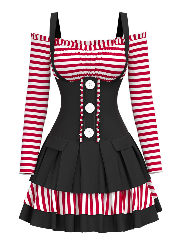 [Pre-Sale] Multicolor 1980s Joker Pleated Cotton Stripe Dress