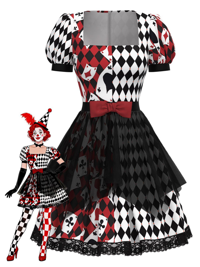 [Pre-Sale] 1980s Red & Black Plaid Poker Card Dress