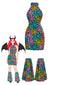 [Pre-Sale] Multicolor 1960s Rainbow Spider Web Halter Bodycon Dress