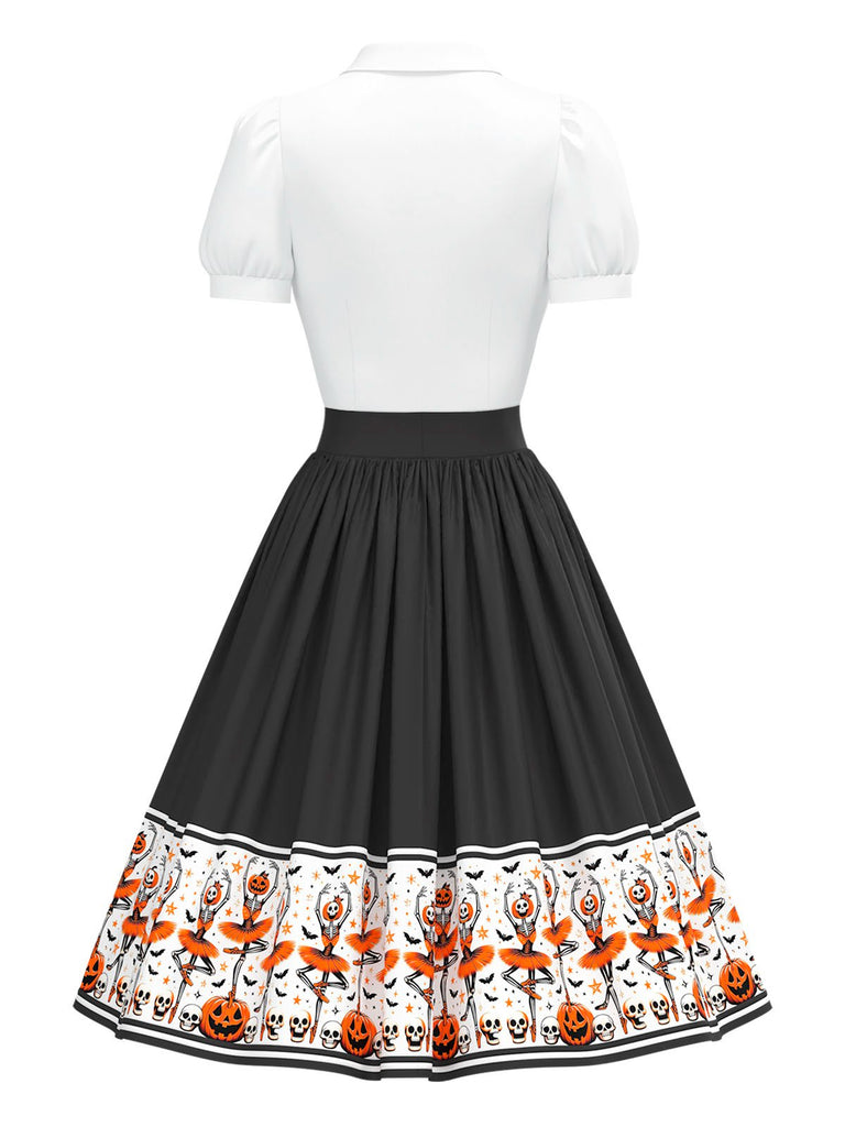 [Pre-Sale] Multicolor 1950s Halloween Dancing Skeleton Tie Neck Dress