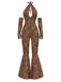 [Pre-Sale] Brown 1970s Leopard Halter Hollow Flared Jumpsuit