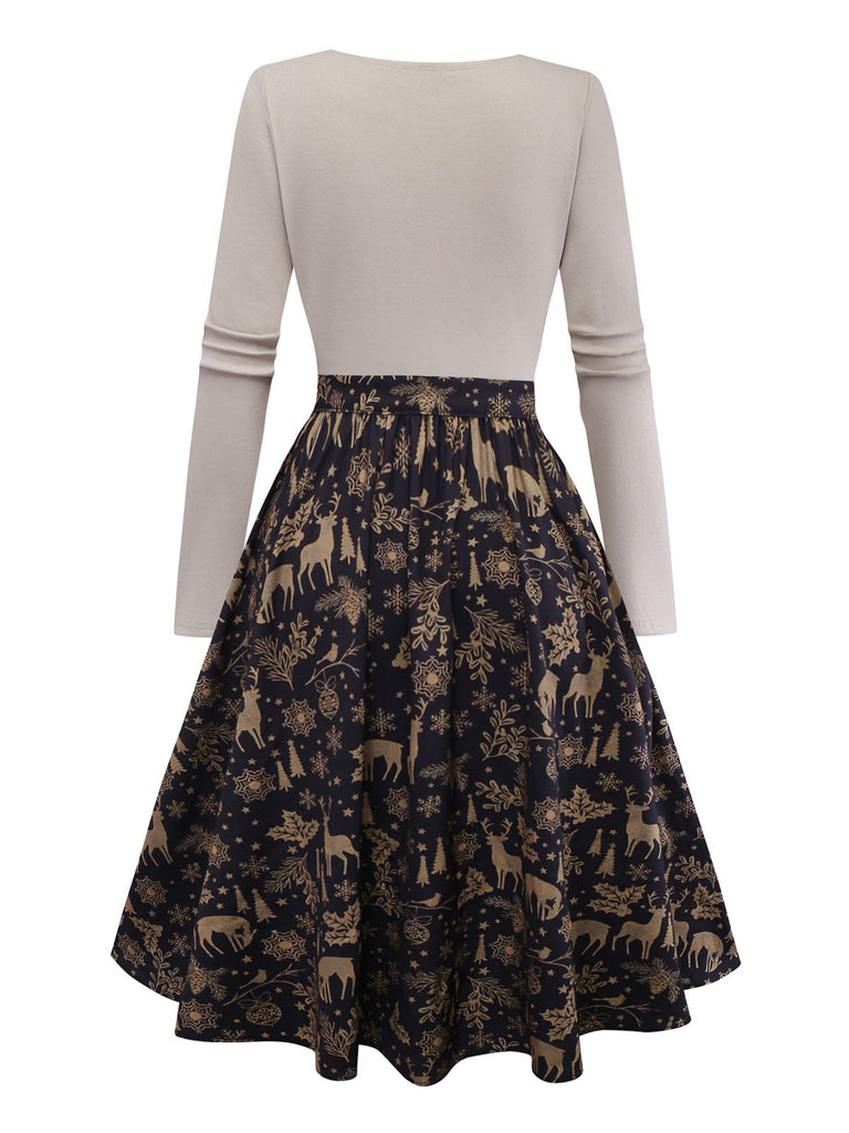 [Pre-Sale] Beige 1950s Twisted Knitted Christmas Elk Swing Dress