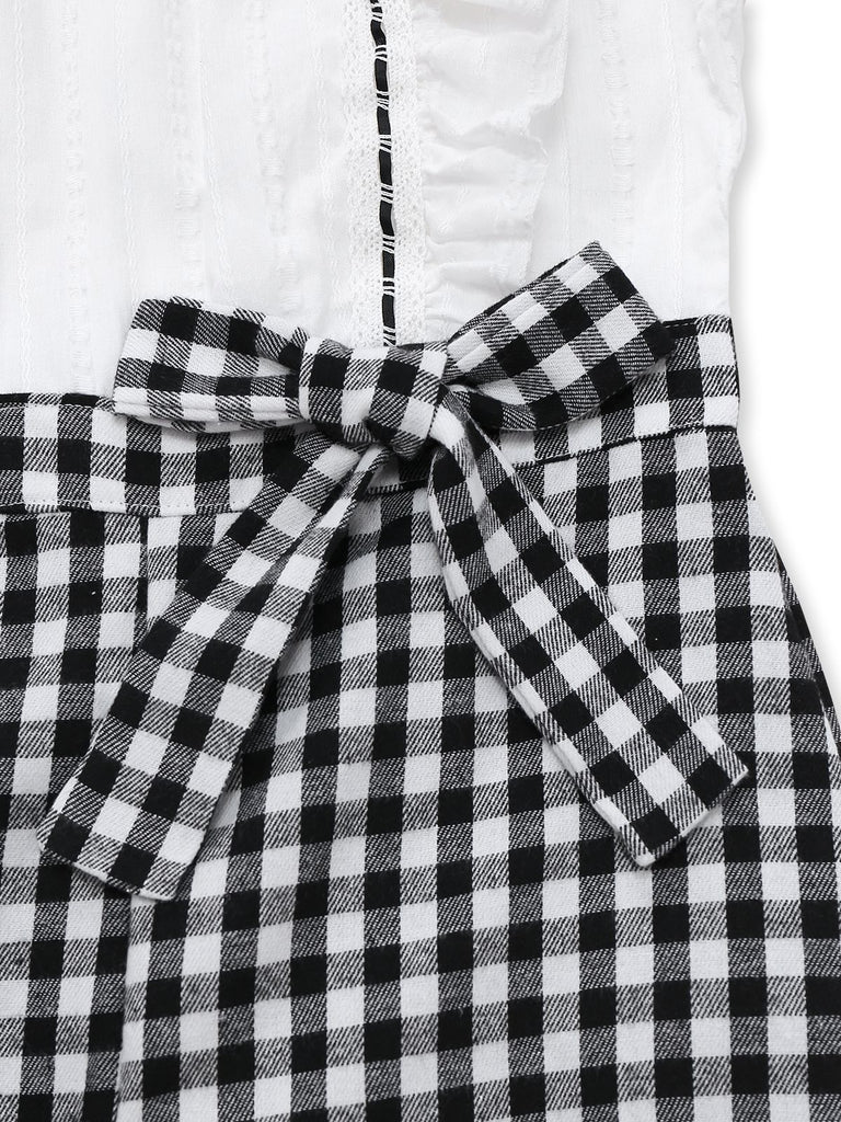 [Pre-Sale] 1930s Cotton Ruffle Collar Bow Tie Gingham Jumpsuit