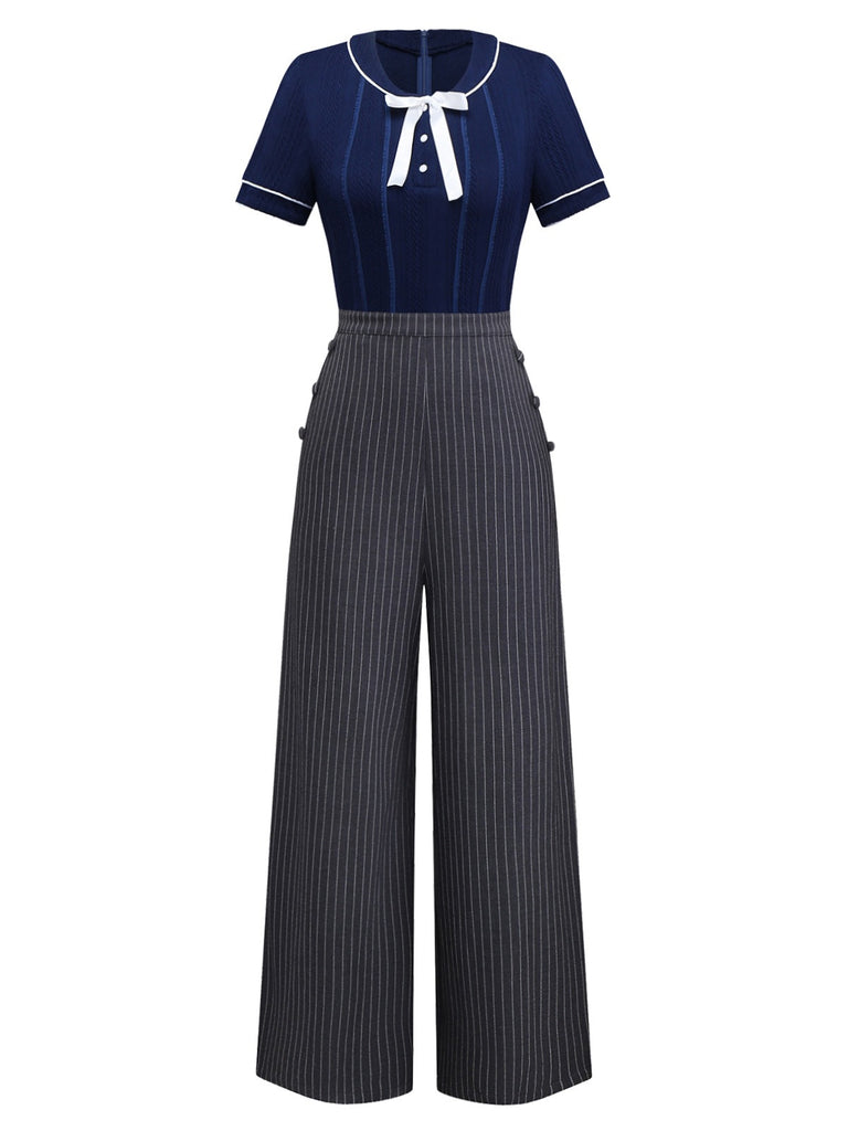 [Pre-Sale] Blue 1960s Sailor Collar Knitted Lace jumpsuit