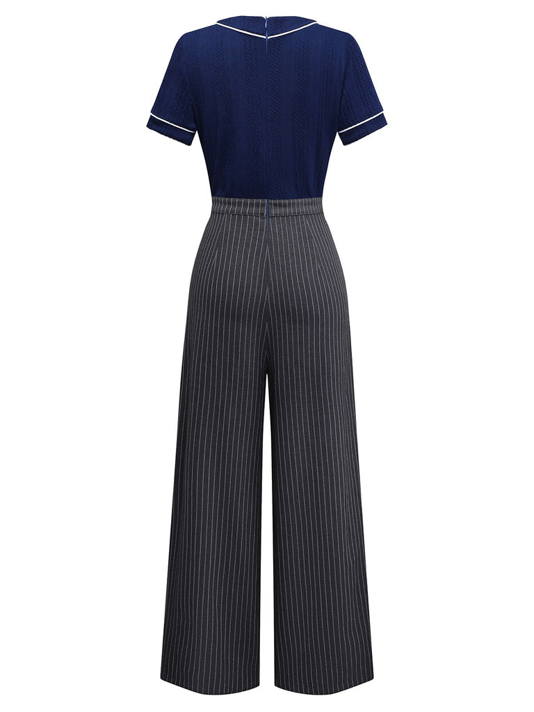 [Pre-Sale] Blue 1960s Sailor Collar Knitted Lace jumpsuit