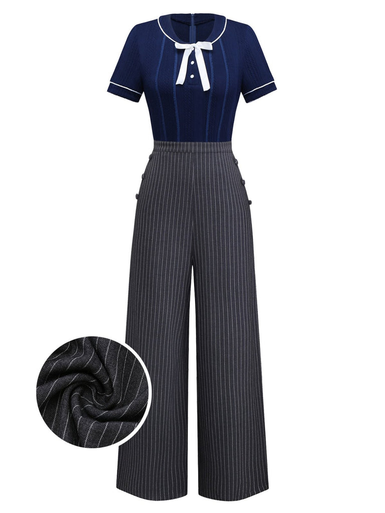 [Pre-Sale] Blue 1960s Sailor Collar Knitted Lace jumpsuit