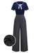 [Pre-Sale] Blue 1960s Sailor Collar Knitted Lace jumpsuit