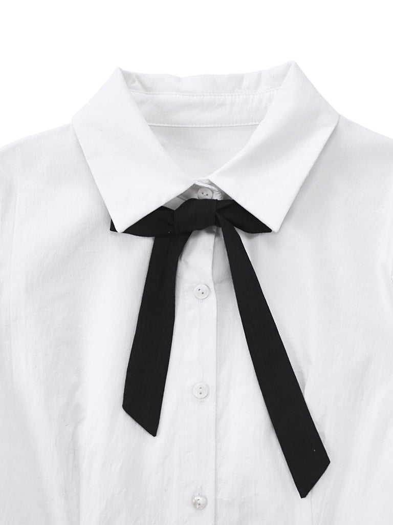 [Pre-Sale] White 1960s Puff Sleeve Bow Tie Blouse