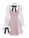 [Pre-Sale] 2PCS White & Pink 1960s Puff-Sleeve Bow Blouse & Tweed Pinafore Dress