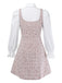 [Pre-Sale] 2PCS White & Pink 1960s Puff-Sleeve Bow Blouse & Tweed Pinafore Dress