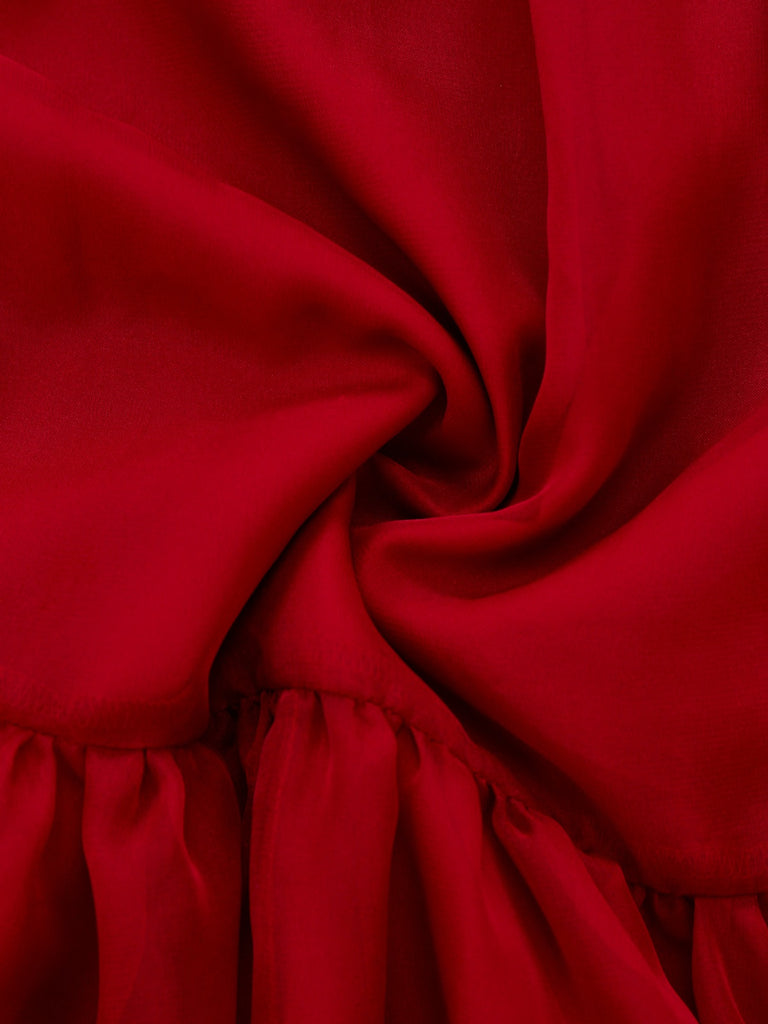 [Pre-Sale] Red 1940s Plaid Mesh Patchwork Off-Shoulder Dress