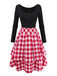 [Pre-Sale] Red 1950s Cotton Sweetheart Neck Knitted Plaid Dress
