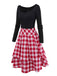 [Pre-Sale] Red 1950s Cotton Sweetheart Neck Knitted Plaid Dress