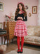 [Pre-Sale] Red 1950s Cotton Sweetheart Neck Knitted Plaid Dress