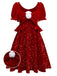 [Pre-Sale] Red 1980s Sequin Bow Puff Back Cutout Babydoll Dress
