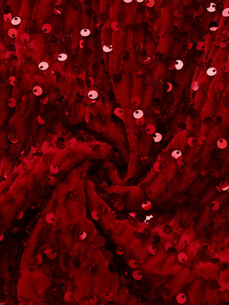 [Pre-Sale] Red 1980s Sequin Bow Puff Back Cutout Babydoll Dress