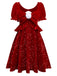 [Pre-Sale] Red 1980s Sequin Bow Puff Back Cutout Babydoll Dress