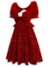 [Pre-Sale] Red 1980s Sequin Bow Puff Back Cutout Babydoll Dress