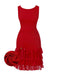 [Pre-Sale] Red 1930S Glitter Lace Tiered Boat-Neck Bow Party Dress
