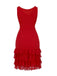[Pre-Sale] Red 1930S Glitter Lace Tiered Boat-Neck Bow Party Dress