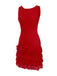 [Pre-Sale] Red 1930S Glitter Lace Tiered Boat-Neck Bow Party Dress