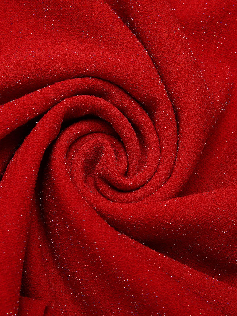 [Pre-Sale] Red 1930S Glitter Lace Tiered Boat-Neck Bow Party Dress