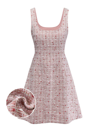 [Pre-Sale] Pink 1960s Plaid Tweed Mini Pinafore Dress