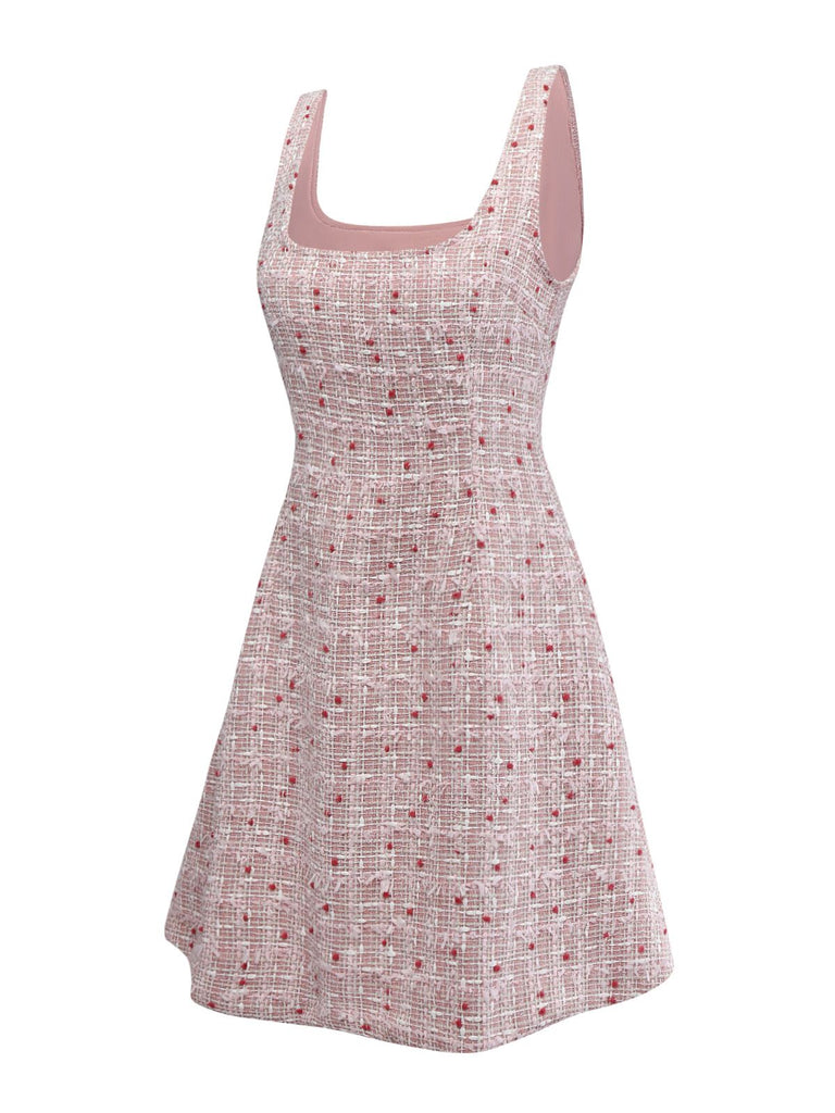 [Pre-Sale] Pink 1960s Plaid Tweed Mini Pinafore Dress