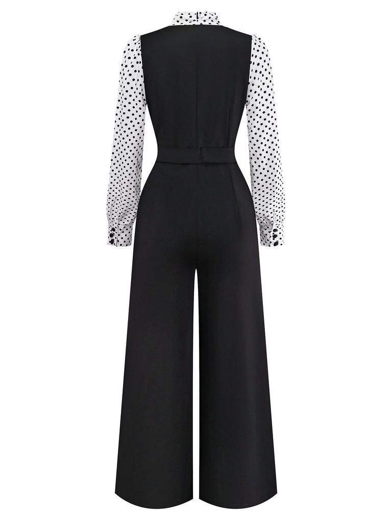 [Pre-Sale] Black 1940s Dots Mock Two-Piece Tie Neck Jumpsuit