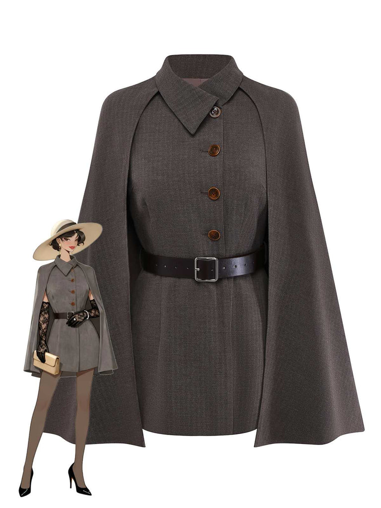 [Pre-Sale] 1940s Lapel Belted Jacket With Detachable Cape
