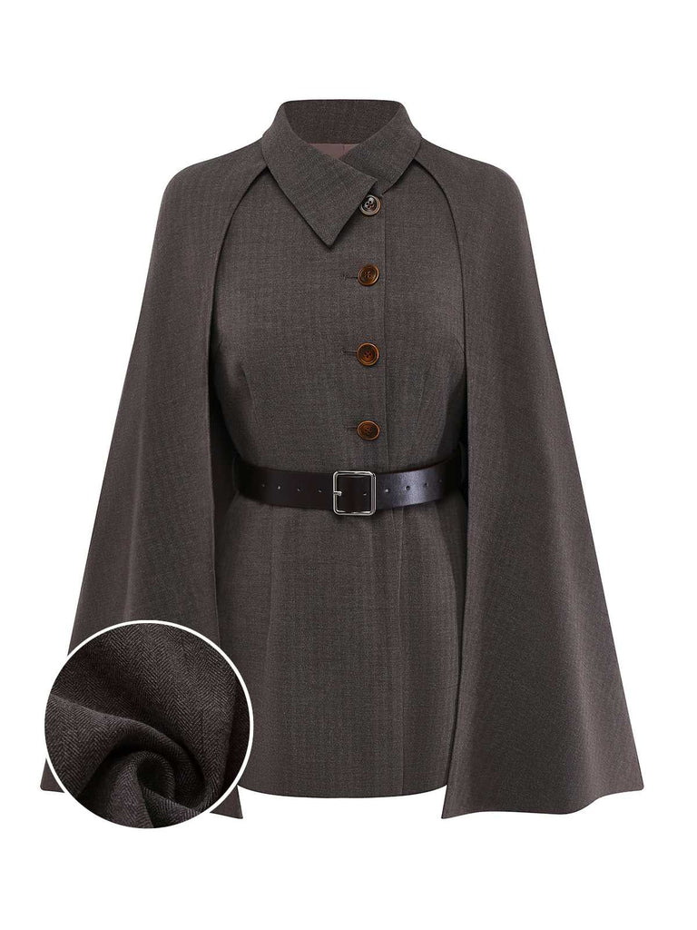 [Pre-Sale] 1940s Lapel Belted Jacket With Detachable Cape
