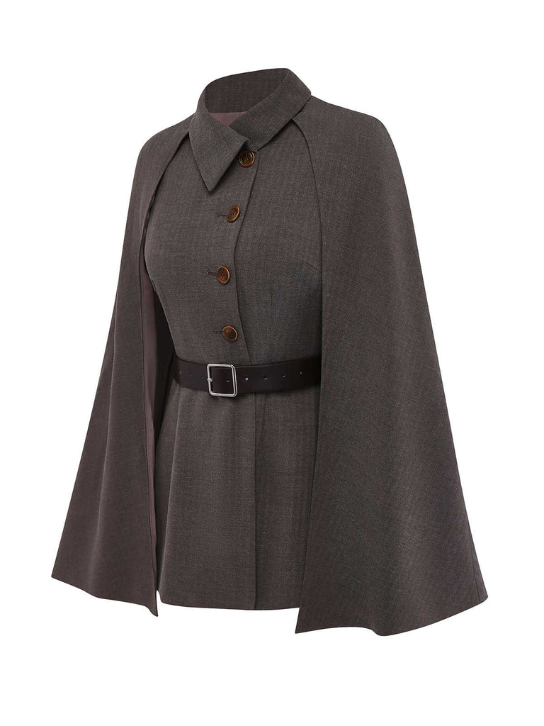 [Pre-Sale] 1940s Lapel Belted Jacket With Detachable Cape