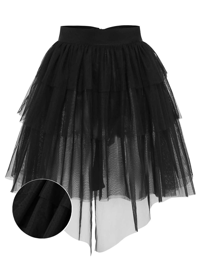 [Pre-Sale] Black 1960s Mesh Bow Layered Skirt