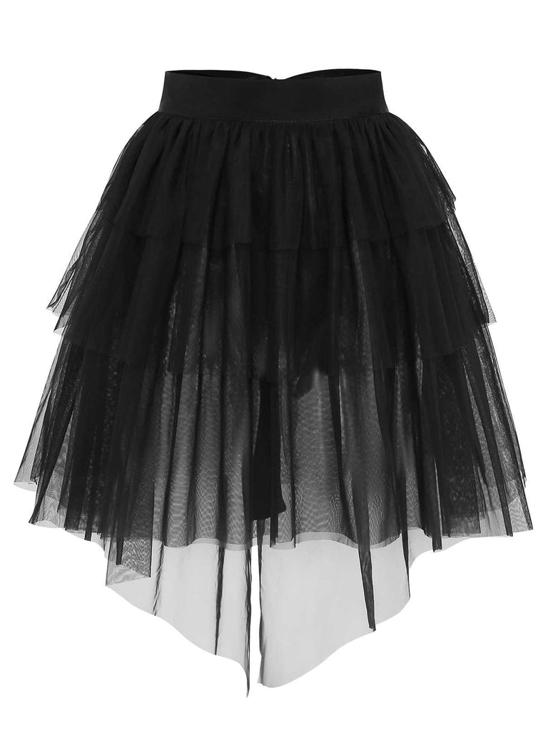 [Pre-Sale] Black 1960s Mesh Bow Layered Skirt