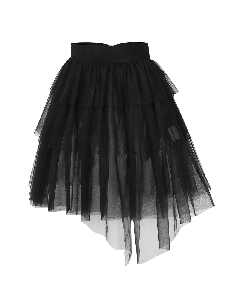 [Pre-Sale] Black 1960s Mesh Bow Layered Skirt