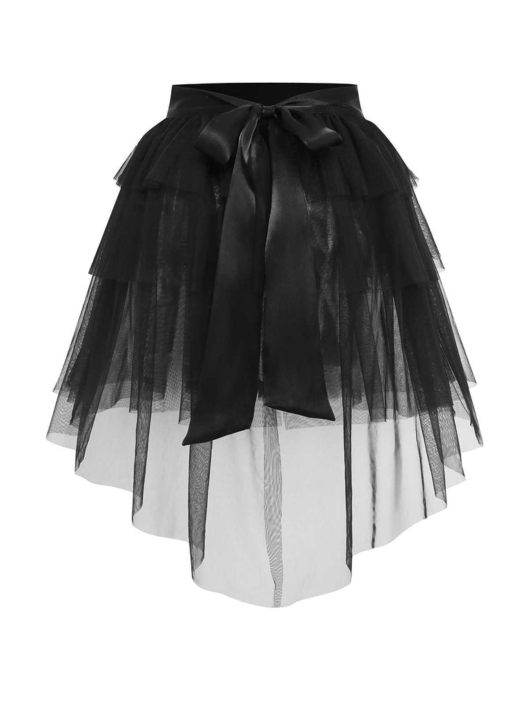 [Pre-Sale] Black 1960s Mesh Bow Layered Skirt