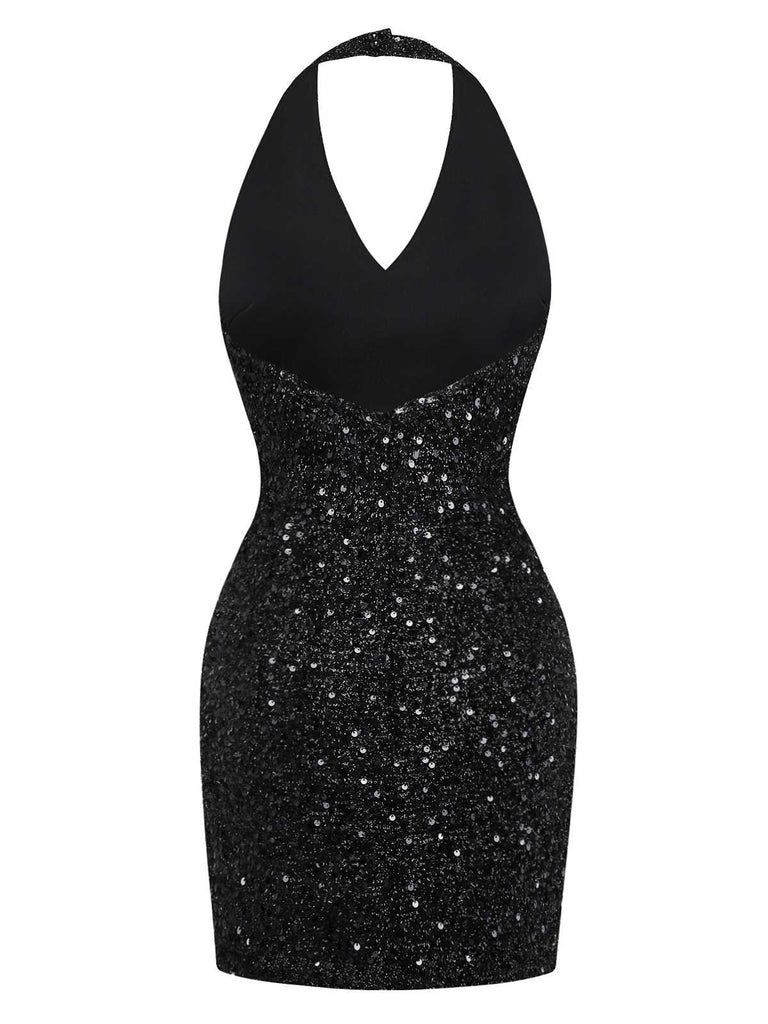[Pre-Sale] Black 1960s Halter Bow Sequin Dress