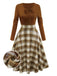 Brown 1950s Tie-Neck Knit Plaid Dress