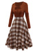 [Pre-Sale] Brown 1950s Tie-Neck Knit Plaid Dress