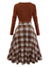 [Pre-Sale] Brown 1950s Tie-Neck Knit Plaid Dress