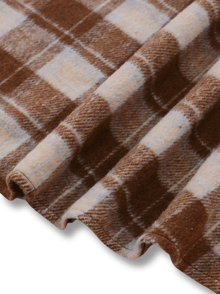 [Pre-Sale] Brown 1950s Tie-Neck Knit Plaid Dress