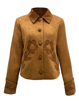 Brown 1970s Floral Suede Button Jacket
