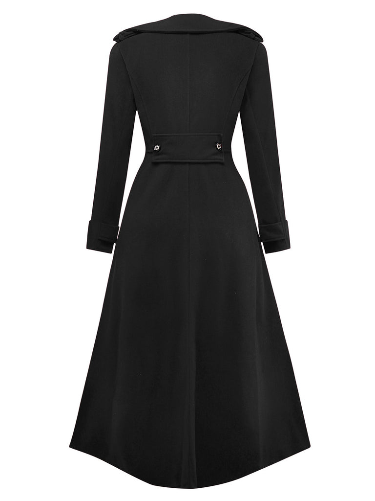 1940s Faux-Wool Notched Collar Long Coat