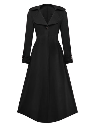 1940s Faux-Wool Notched Collar Long Coat